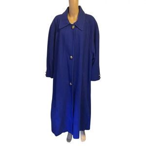 VTG KOMITOR USA Lady 32W Wool Nylon Maxi Peacoat Blue Dressy Trench Jacket 3 BTN